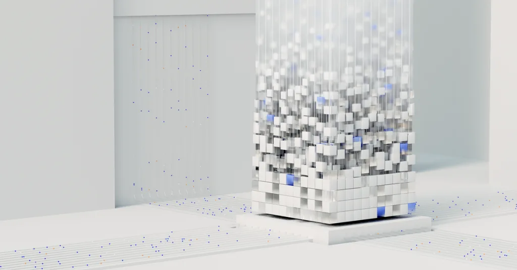 Abstract 3D render visualizing artificial intelligence and neural networks in digital form.