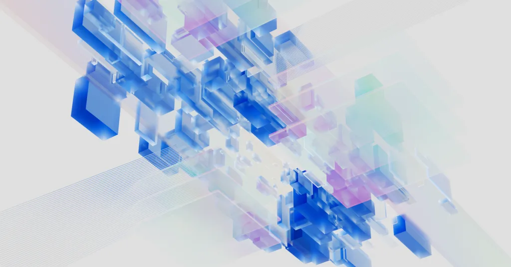 Abstract 3D render of blue and pink digital blocks. Perfect for technology-themed content.