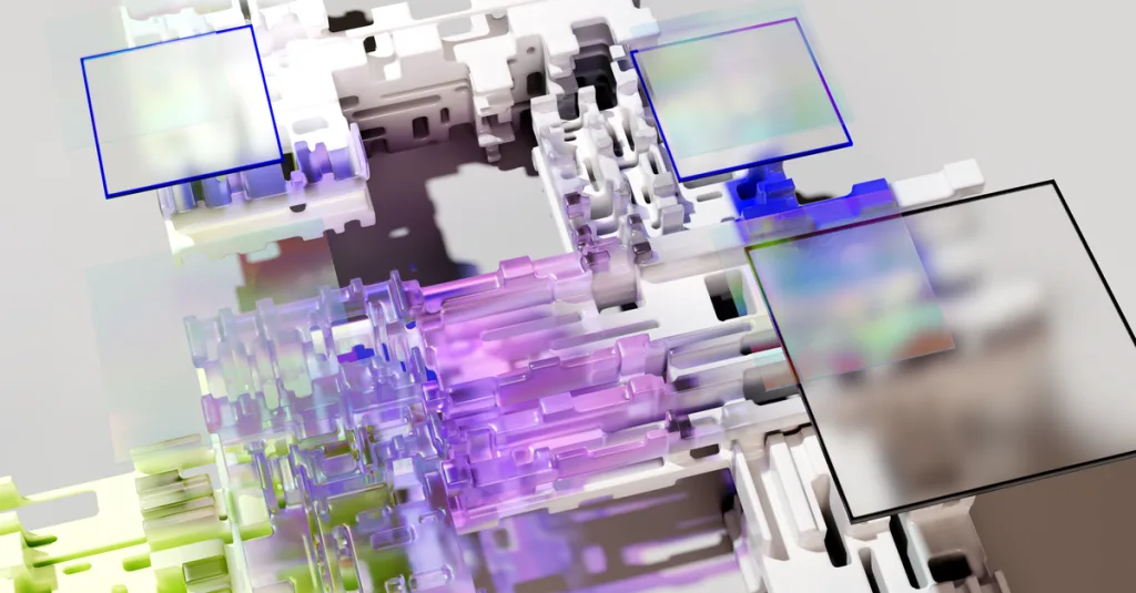 Colorful abstract 3D rendering showcasing AI and deep learning technology.