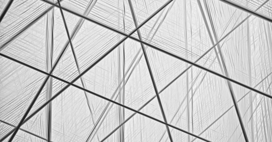Intricate abstract architectural image with intersecting geometric lines and shapes, embodying modern minimalism.