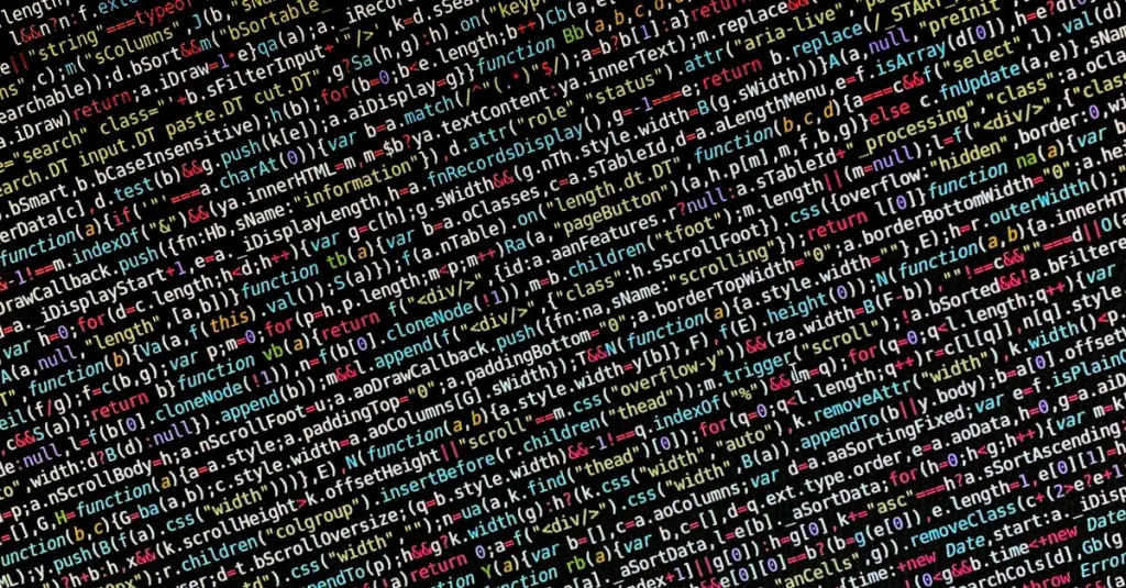 Close-up view of colorful programming code on a screen, ideal for tech and development themes.